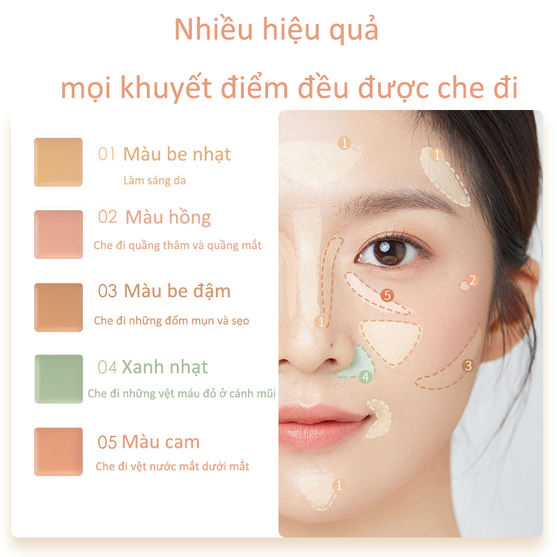 Hộp che khuyết điểm Focallure Hộp che khuyết điểm 5 màu Che khuyết điểm đen mụn 4.3g