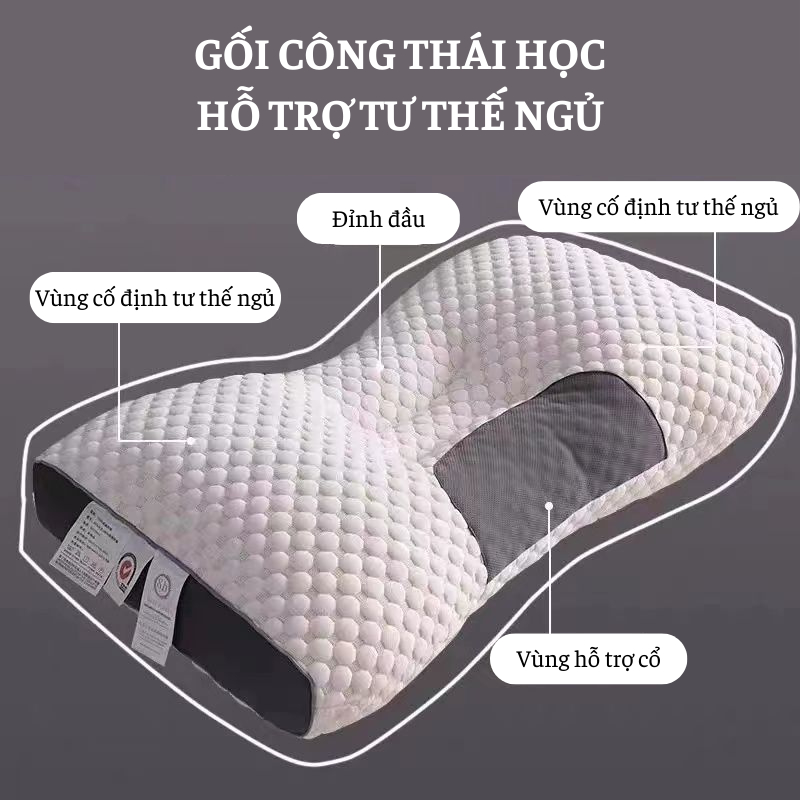 Gối Công Thái Học M2T BEDDING Ruột Bông Gòn Tinh Khiết Hỗ Trợ Tư Thế Ngủ Tránh Đau Mỏi Vai Gáy