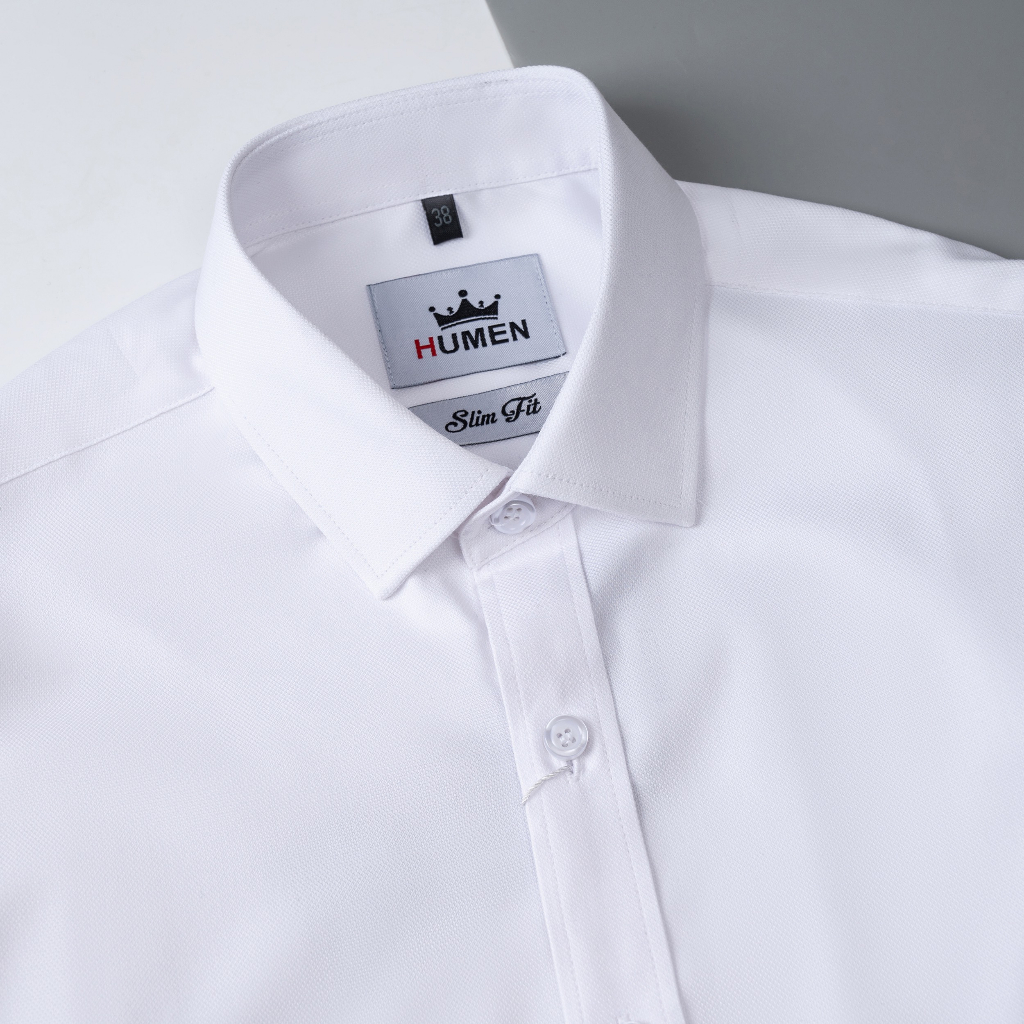 Áo sơ mi nam Humen dài tay màu trắng xanh chất vải sợi sồi mềm mại thoáng khí không nhàu chống nhăn chuẩn form slim | BigBuy360 - bigbuy360.vn