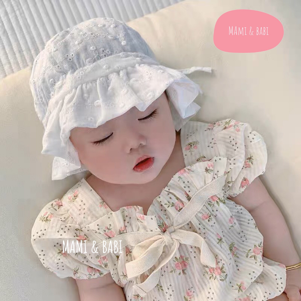Mũ Vành Cho Bé Gái Vải Xô Mềm, Nón Vành Cho Bé Sơ Sinh 6-24 Tháng Tuổi, Có Dây Rút Điều Chỉnh MAMI BABI