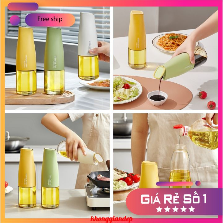 Bình đựng dầu ăn thủy tinh thông minh nắp tự đóng mở, chai – lọ đựng dầu ăn thủy tinh cao cấp VIP123