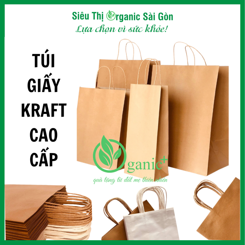 (10 túi) Túi giấy kraft có quai cao cấp, túi đựng quà, túi giấy xi măng bảo vệ môi trường