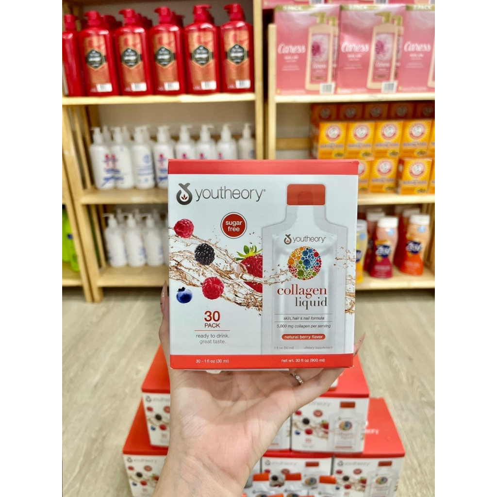 (Date 2/2025) Collagen Nước Vị Dâu Berry Youtheory Collagen Liquid Berry Flavor 30ml x30 gói