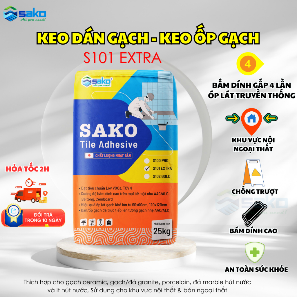 Keo Dán Gạch SaKo S101 Extra, Keo Dán Gạch AAC Eblock chất lượng cao