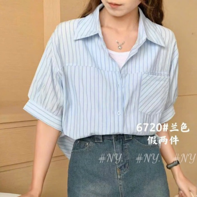 Áo sơ mi kẻ thụng tay lỡ hàng Qc