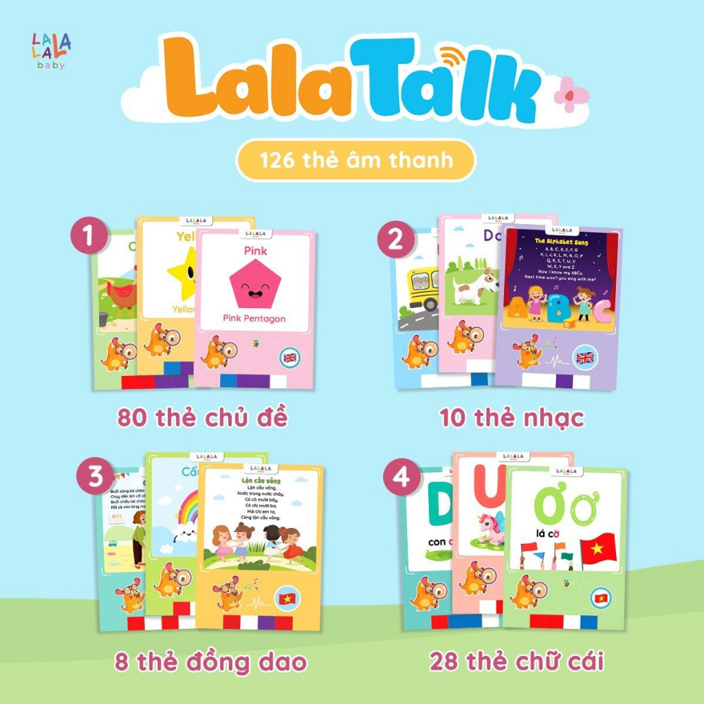 Máy Đọc Thẻ Song Ngữ Kết Hợp Bảng Viết Tự Xóa LCD LalaTalk - Phát triển 4 kỹ năng : nghe , nói , đọc , viết cho bé