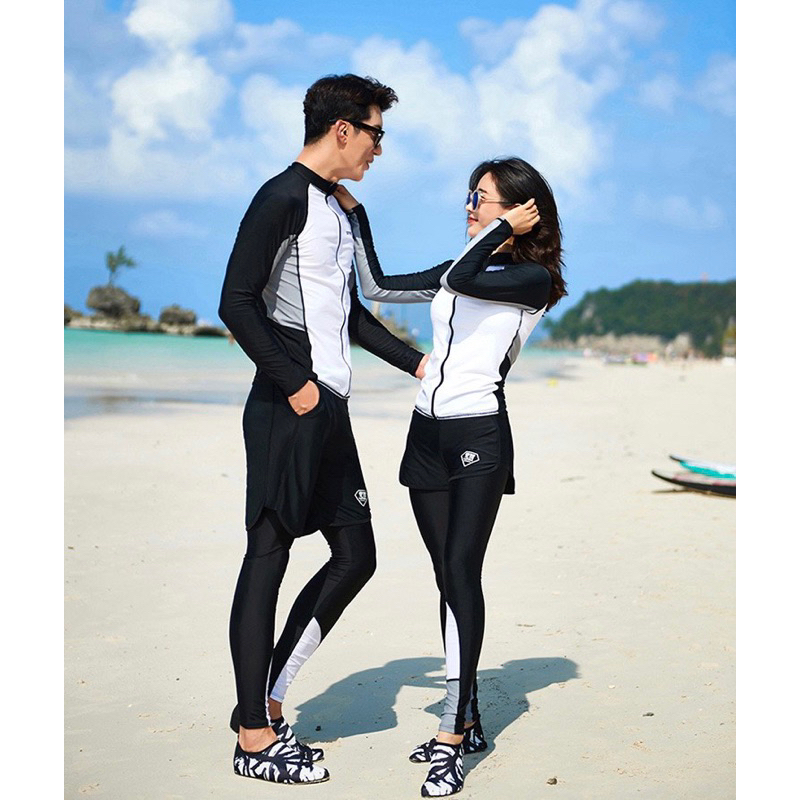 Set đồ bơi dài tay nam nữ quần dài chống nắng ĐEN TRẮNG XÁM siêu đẹp