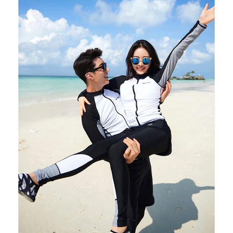 Set đồ bơi dài tay nam nữ quần dài chống nắng ĐEN TRẮNG XÁM siêu đẹp