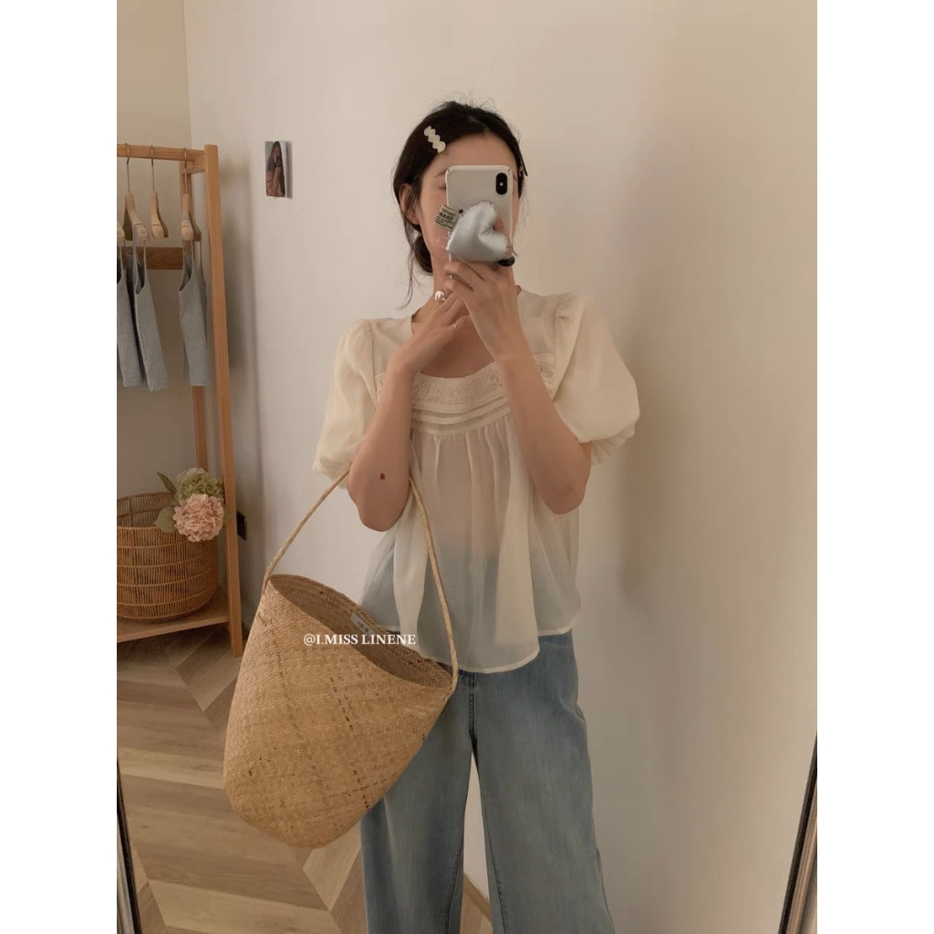 Áo cổ U đáp ren 80082 IMISS