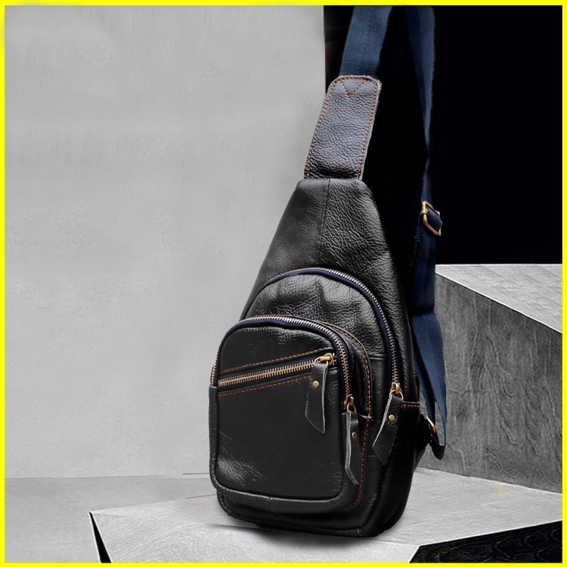 Túi đeo chéo nam da bò thật cao cấp, túi bao tử đẹp da thật nguyên tấm