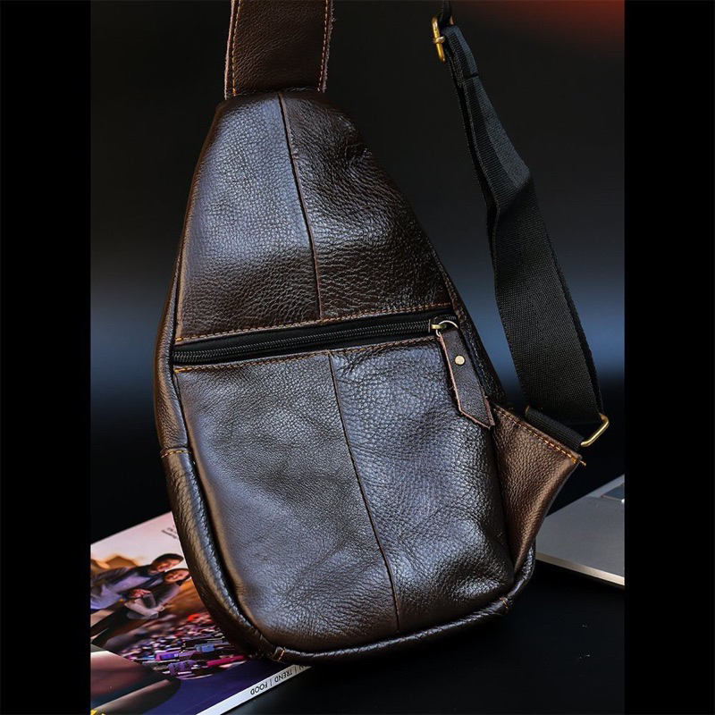 Túi đeo chéo nam da bò thật cao cấp, túi bao tử đẹp da thật nguyên tấm