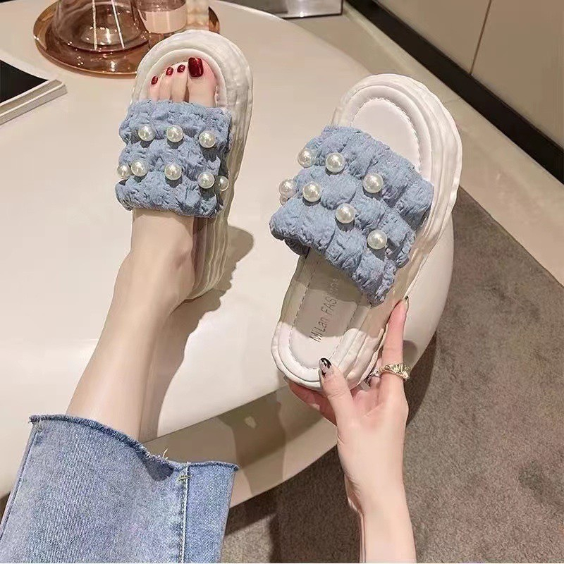 Dép nữ quai ngang đính hạt màu patsel siêu đẹp , Dép Sandal nữ đế tăng chiều cao