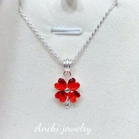 Dây chuyền cỏ 4 ( bốn ) lá đính đá xanh đỏ hồng trắng, bạc thật đeo không đen - Anchi jewelry