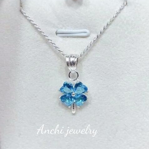 Dây chuyền cỏ 4 ( bốn ) lá đính đá xanh đỏ hồng trắng, bạc thật đeo không đen - Anchi jewelry