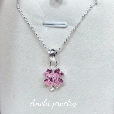 Dây chuyền cỏ 4 ( bốn ) lá đính đá xanh đỏ hồng trắng, bạc thật đeo không đen - Anchi jewelry