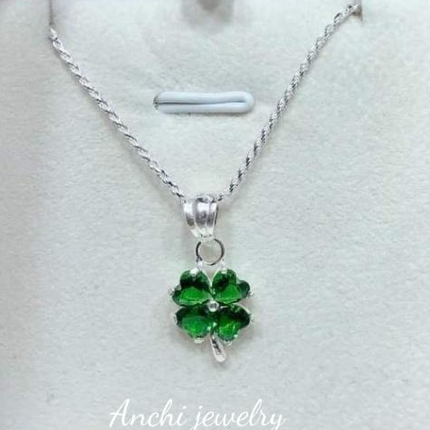 Dây chuyền cỏ 4 ( bốn ) lá đính đá xanh đỏ hồng trắng, bạc thật đeo không đen - Anchi jewelry
