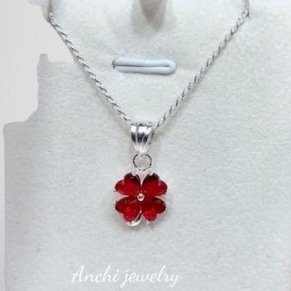 Dây chuyền cỏ 4 ( bốn ) lá đính đá xanh đỏ hồng trắng, bạc thật đeo không đen - Anchi jewelry