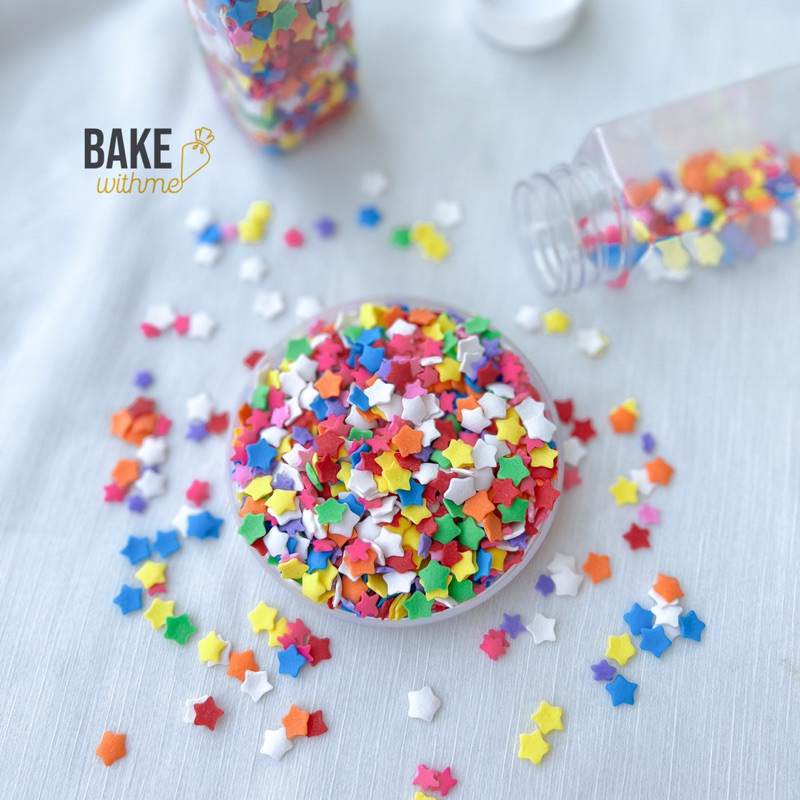 Kẹo bi đường, kẹo trang trí, cốm trang trí ngôi sao nhiều màu để trang trí bánh kem, bánh sinh nhật, cupcake, donut