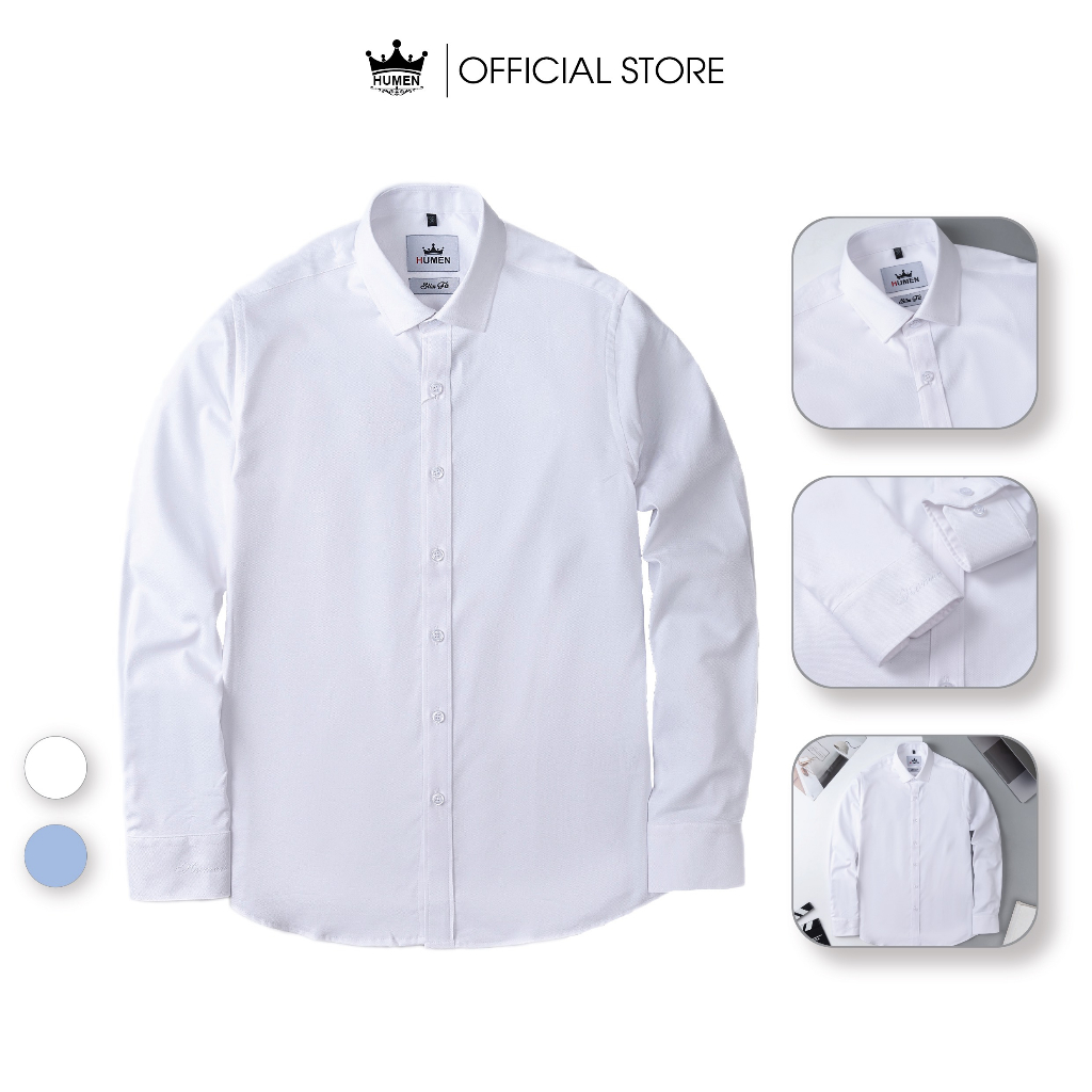 Áo sơ mi nam Humen dài tay màu trắng xanh chất vải sợi sồi mềm mại thoáng khí không nhàu chống nhăn chuẩn form slim | BigBuy360 - bigbuy360.vn