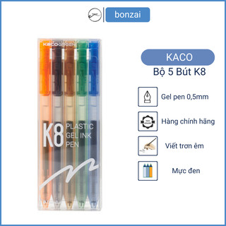 Bộ 5 bút Kaco K8 ngòi Duraball mực đen 0,5mm (Hàng Chính Hãng)