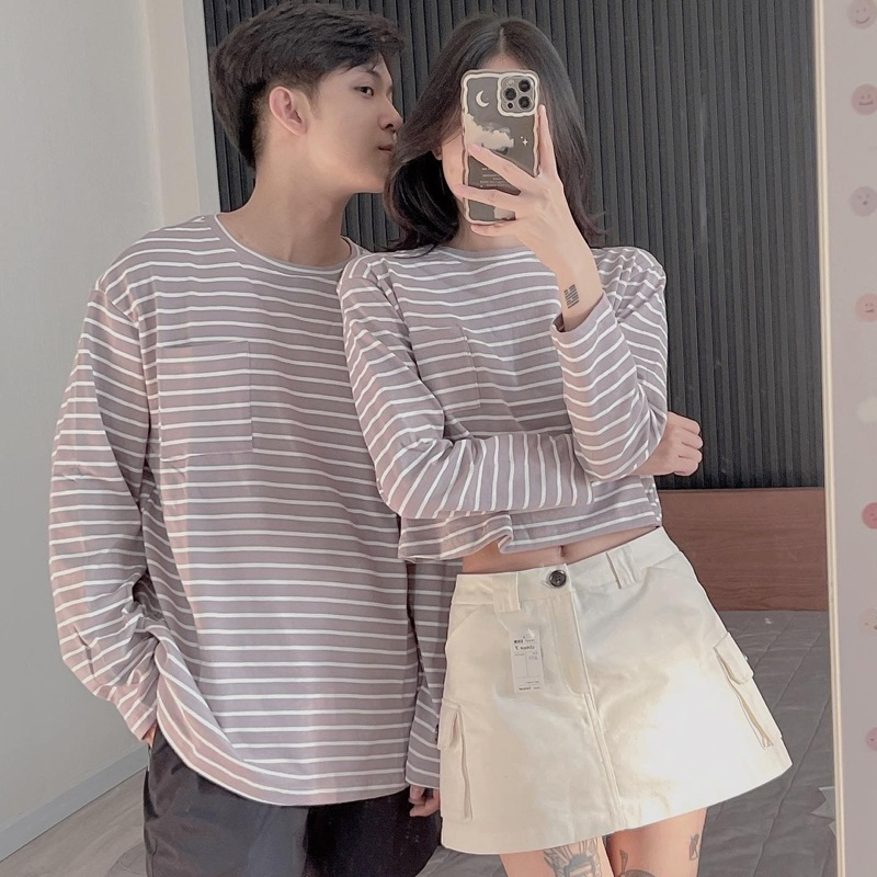 Áo thun tay dài form rộng, áo phông dài tay unisex sọc ngang