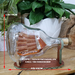 Mô Hình Thuyền Gỗ Trong Chai  - Tượng phật quan âm nghìn tay- Cao 12cm - thủ công mỹ nghệ Việt Nam