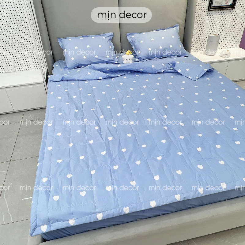 Bộ chăn ga gối cotton 3D có chăn trần bông hè mềm mịn bo chun MỊN DECOR