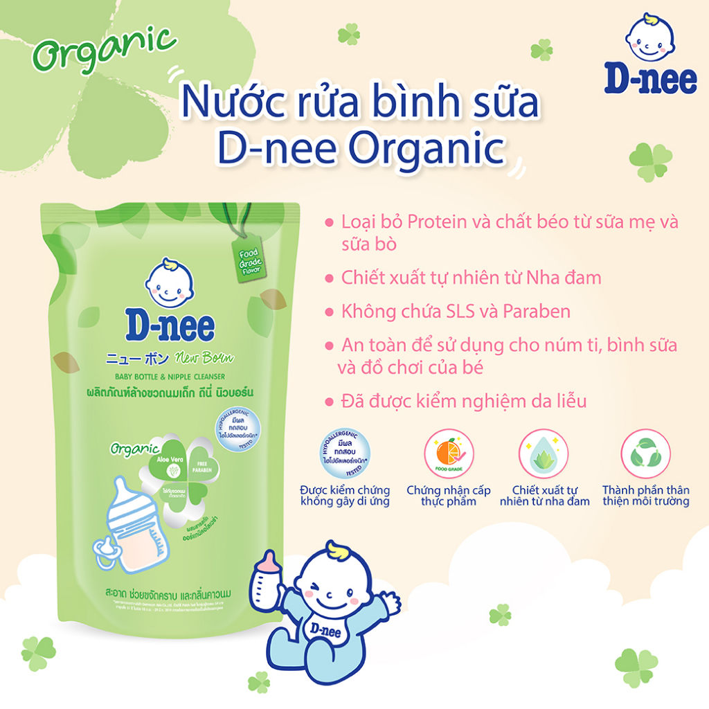 Nước rửa bình sữa dnee Organic hàng thái lan túi 600ml / chai 620ml