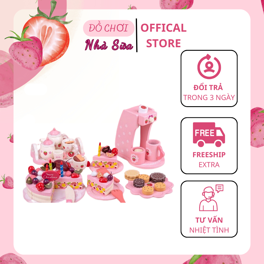 Bộ đồ chơi tiệc trà, bánh kem bằng gỗ, họa tiết dễ thương cho bé Mother garden