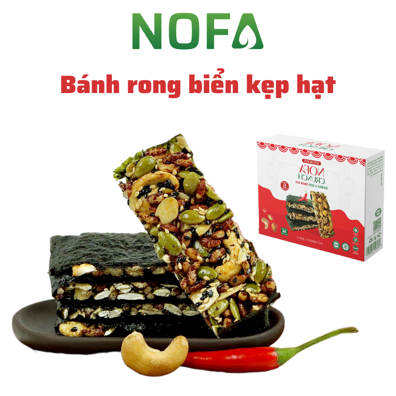 Rong biển kẹp hạt dinh dưỡng NOFA HEALTHY FOOD snack rong biển ăn vặt ăn sáng đầy đủ dinh dưỡng - Hộp 16 thanh 8 gói