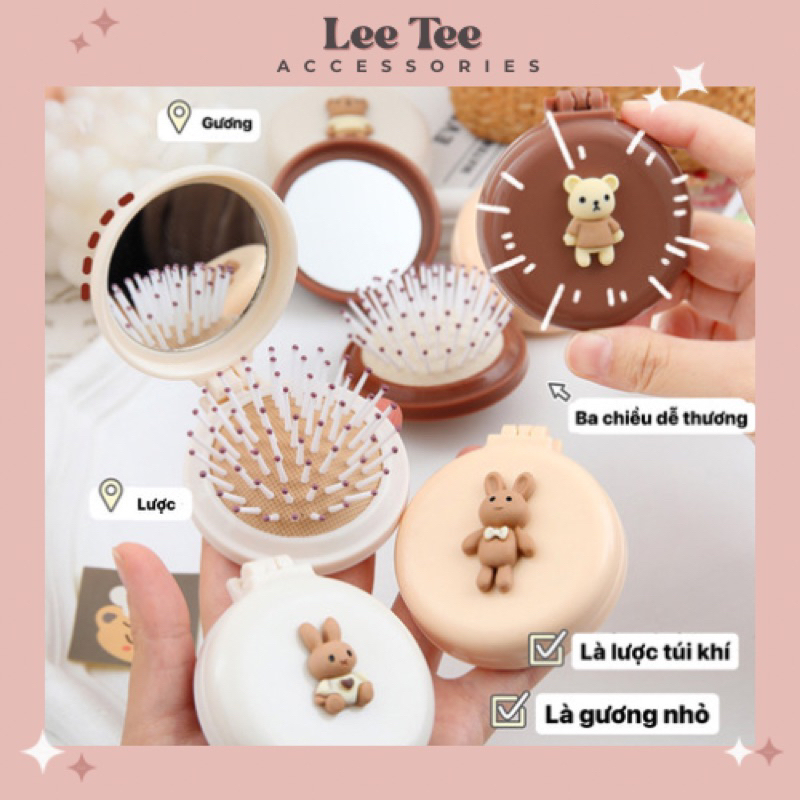 Gương Lược Massage Mini Gấp Gọn Cầm Tay Dễ Thương