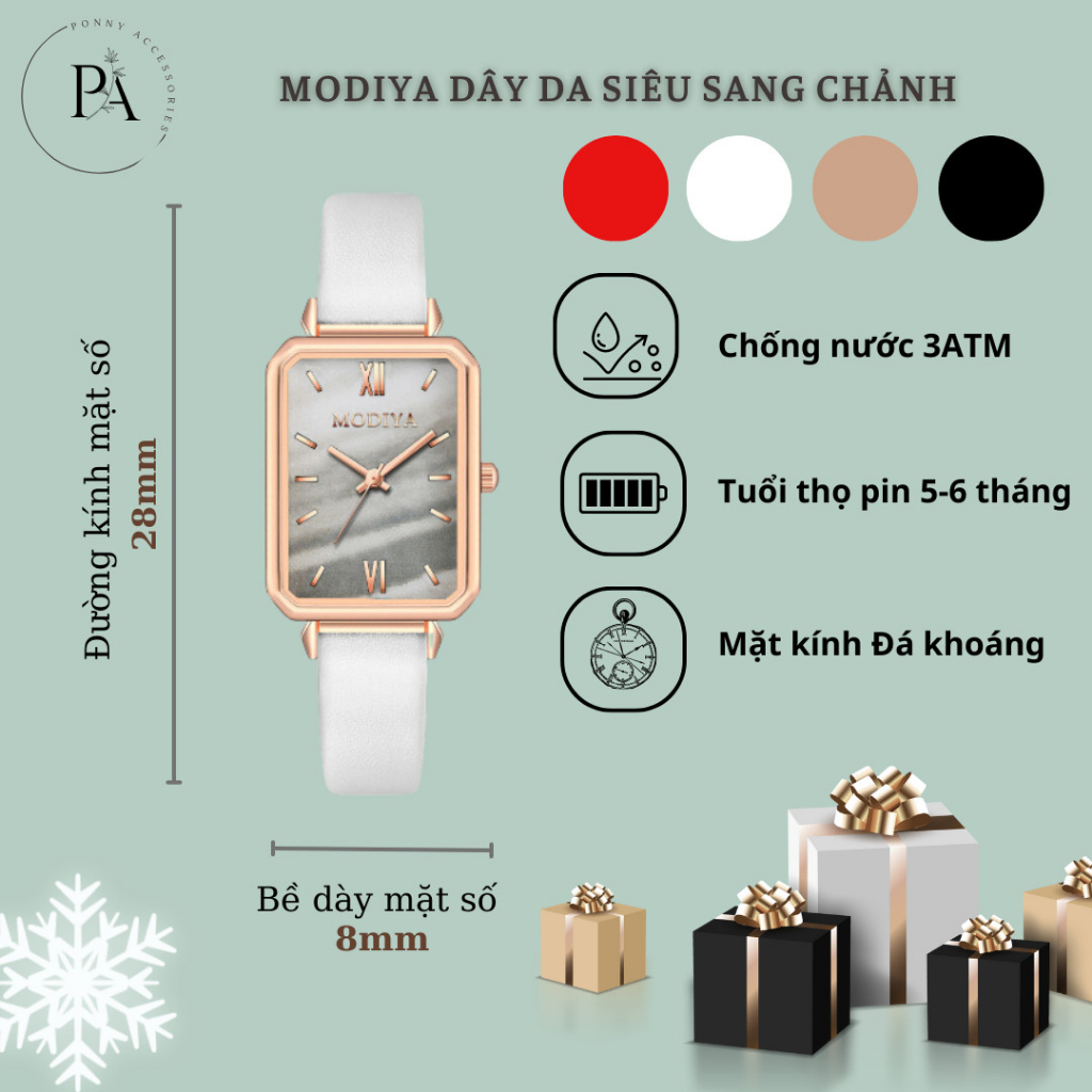 Đồng Hồ Nữ MODIYA Đeo Tay Dây Chất Liệu Da Mặt Vuông Cổ Điển Sang Trọng Nhiều Màu Sắc Phù Hợp Đi Học- Đi Làm Và Đi Chơi