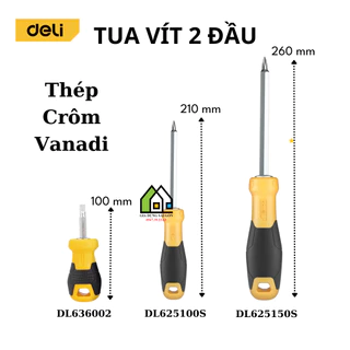 Tua Vít Đa Năng 2 Đầu Deli - Đầu Vít Từ Tính PH1 và 5.0 - Chất Liệu Thép CR-V Siêu Bền Chống Mòn, Gỉ