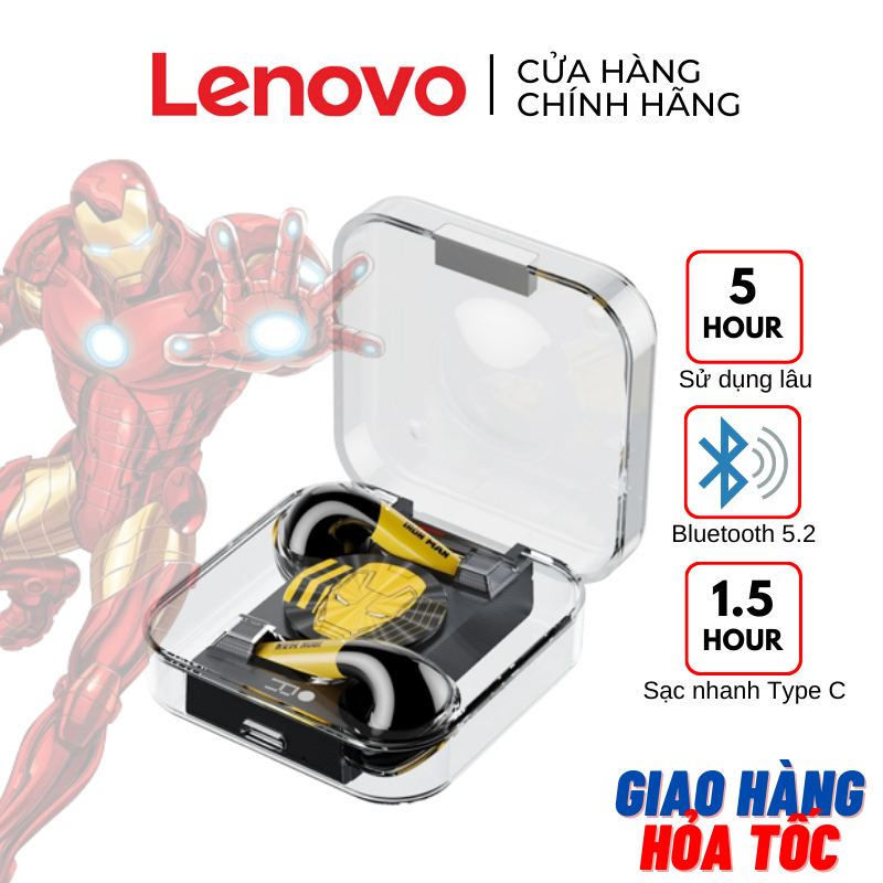 [SẴN HCM] Tai nghe Bluetooth Lenovo Marvel x Disney LK10 - Có micro - Giảm ồn - Case trong suốt - IRONMAN
