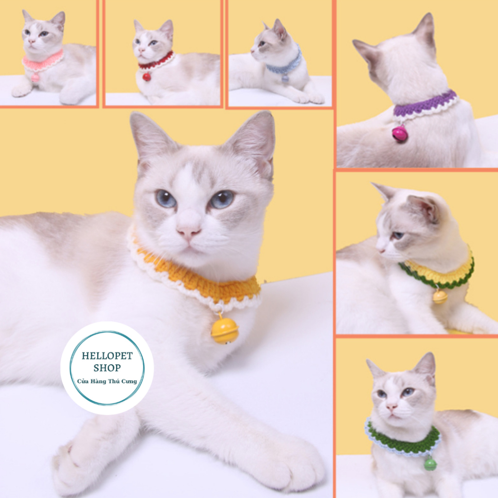 Vòng cổ cho chó mèo bằng len kèm lục lạc cao cấp HELLOPET, Vòng cổ đan len có chuông nhiều màu sắc cho thú cưng
