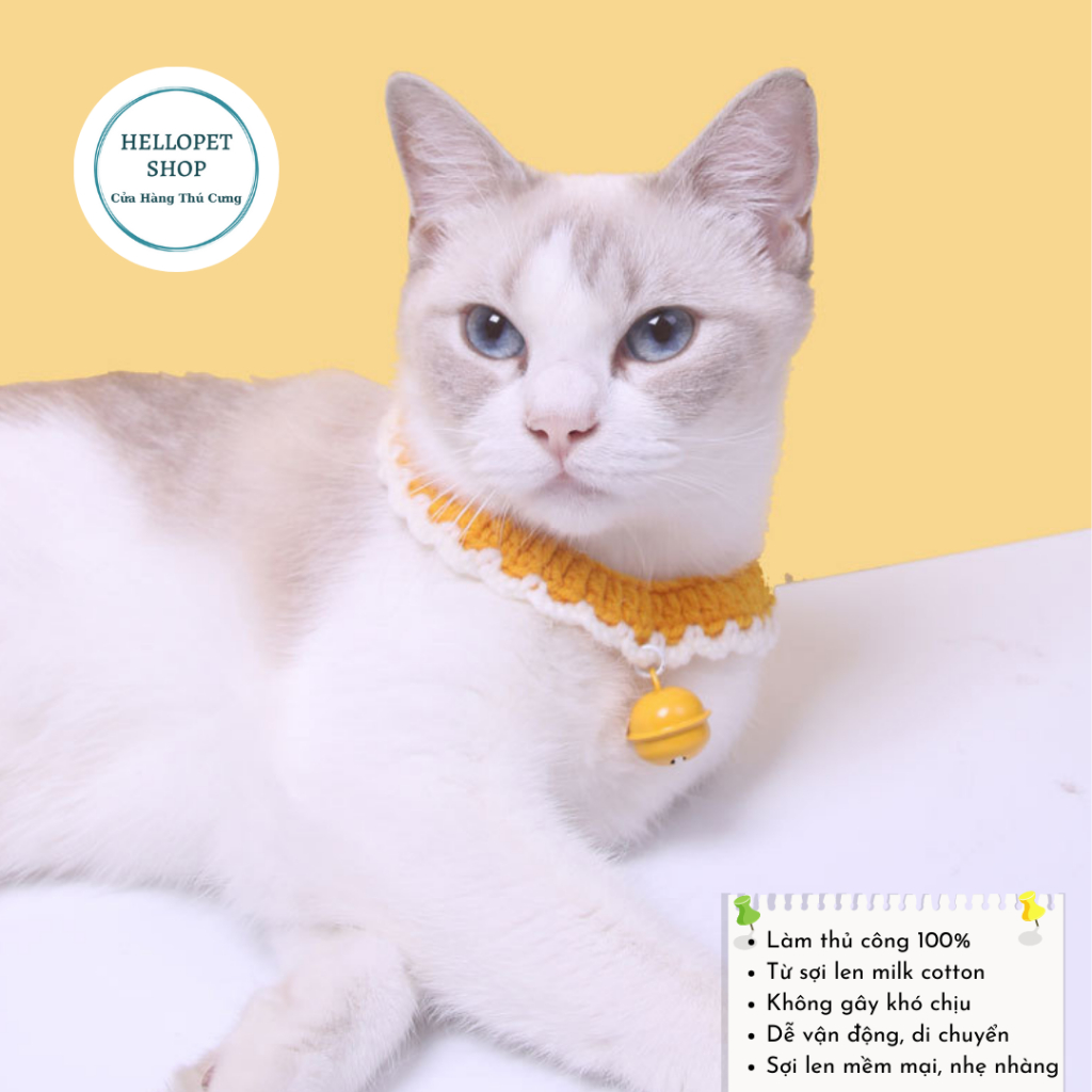 Vòng cổ cho chó mèo bằng len kèm lục lạc cao cấp HELLOPET, Vòng cổ đan len có chuông nhiều màu sắc cho thú cưng