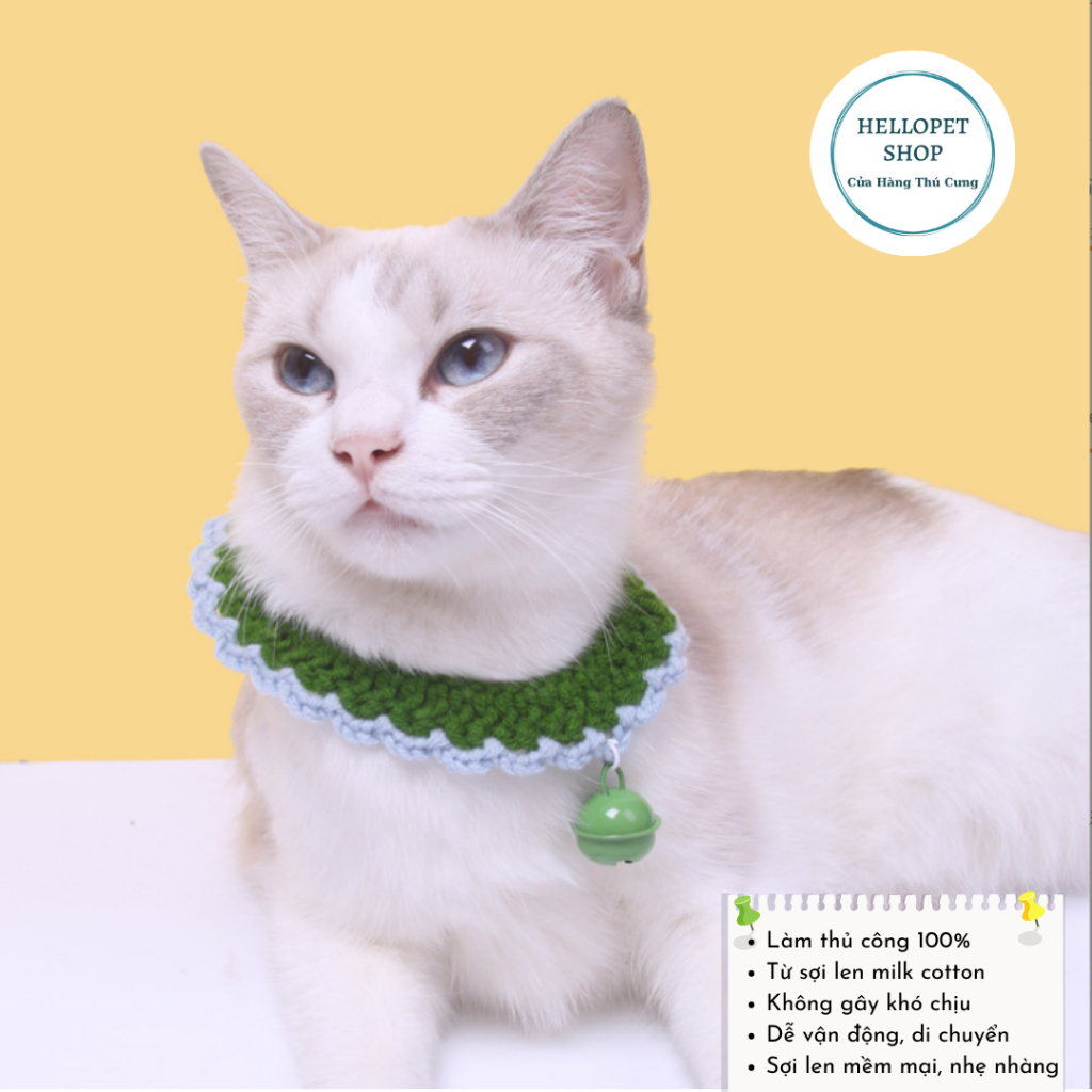 Vòng cổ cho chó mèo bằng len kèm lục lạc cao cấp HELLOPET, Vòng cổ đan len có chuông nhiều màu sắc cho thú cưng