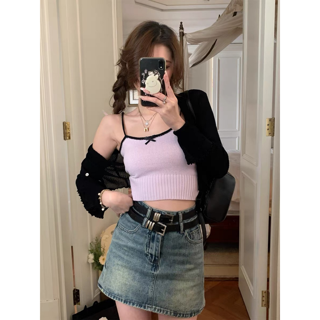 Áo 2 dây len mịn dáng croptop
