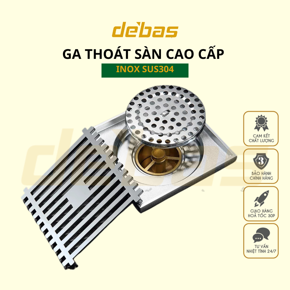 Ga thoát sàn cao cấp inox 304 thông minh phễu thoát sàn ngăn mùi Debas GA 05 Phi 76