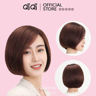 Tóc giả nguyên đầu, tóc giả ngắn vic không mái ngôi lệch qiqishop