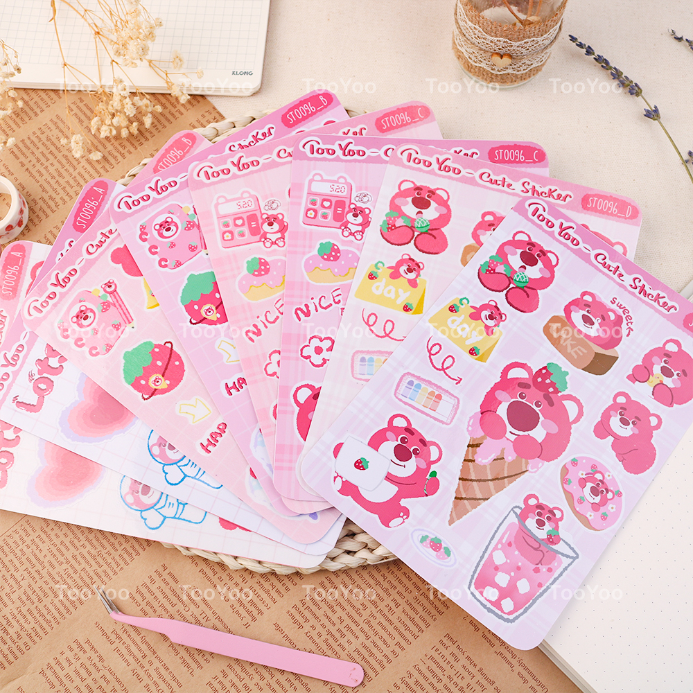 Sticker Miếng Dán Gấu Dâu Lotso Dán Số/ Nhật ký/ Laptop/ Máy tính/ Lưu bút Deperier