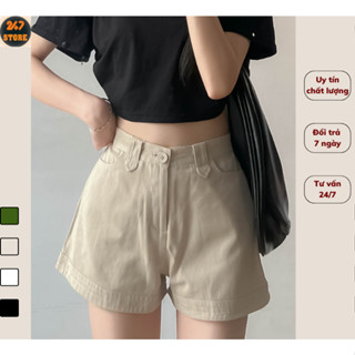 Quần Short Kaki Ống Rộng, Quần đùi Nữ Lưng Cao Tôn Dáng cá tính 247store official (không đai)