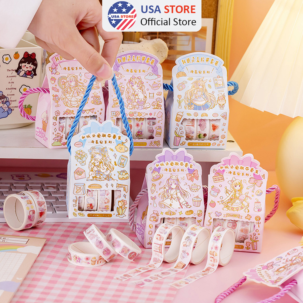 Hộp Washi Tape 4 Cuộn Băng Dính Giấy Băng Keo Sticker Giấy Trang Trí Sổ Lưu Niệm DIY BDW4 Cute Dễ Thương