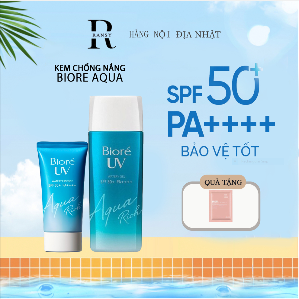 KEM CHỐNG NẮNG BIORE AQUA RICH WATERY ESSENCE/ GEL SPF 50+/ PA ++++ 50G/90ML nâng Tone ( Nội địa Nhật Bản)