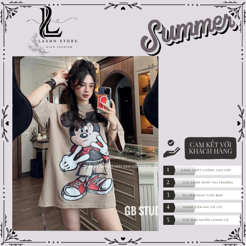 Áo phông form rộng tay lỡ Unisex Thun Nam Nữ Chuột Mickey Local Brand Mi Midori