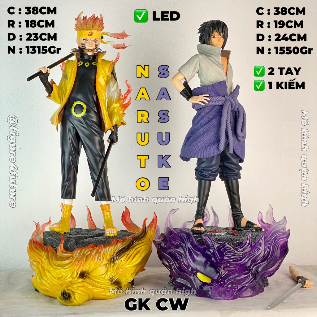 (Có Sẵn) Mô hình Naruto và Sasuke dáng đứng cao 38CM - mô hình Naruto Kurama figure GK CW có LED - Sasuke susano