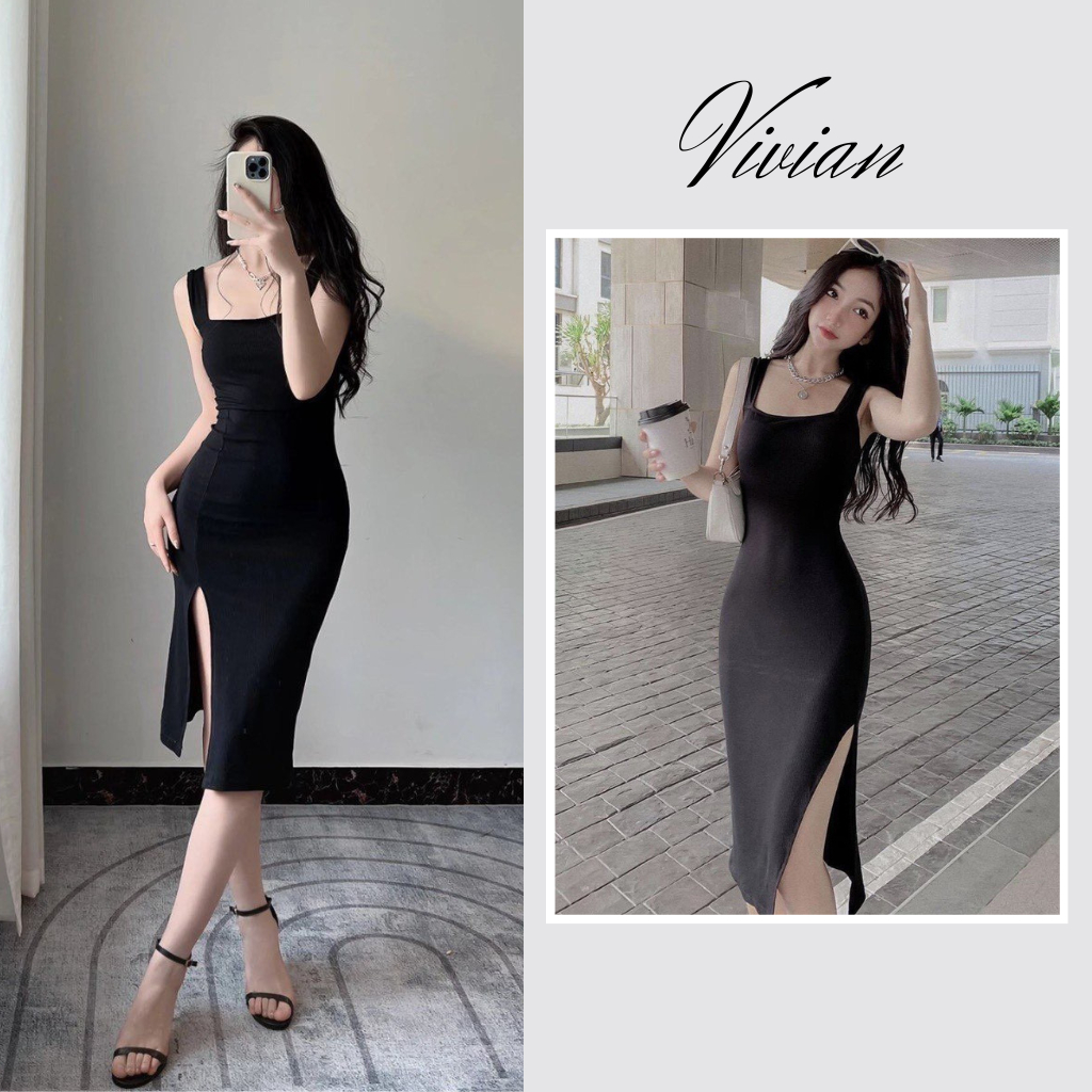 Váy 2 dây ôm body sexy xẻ tà bản to