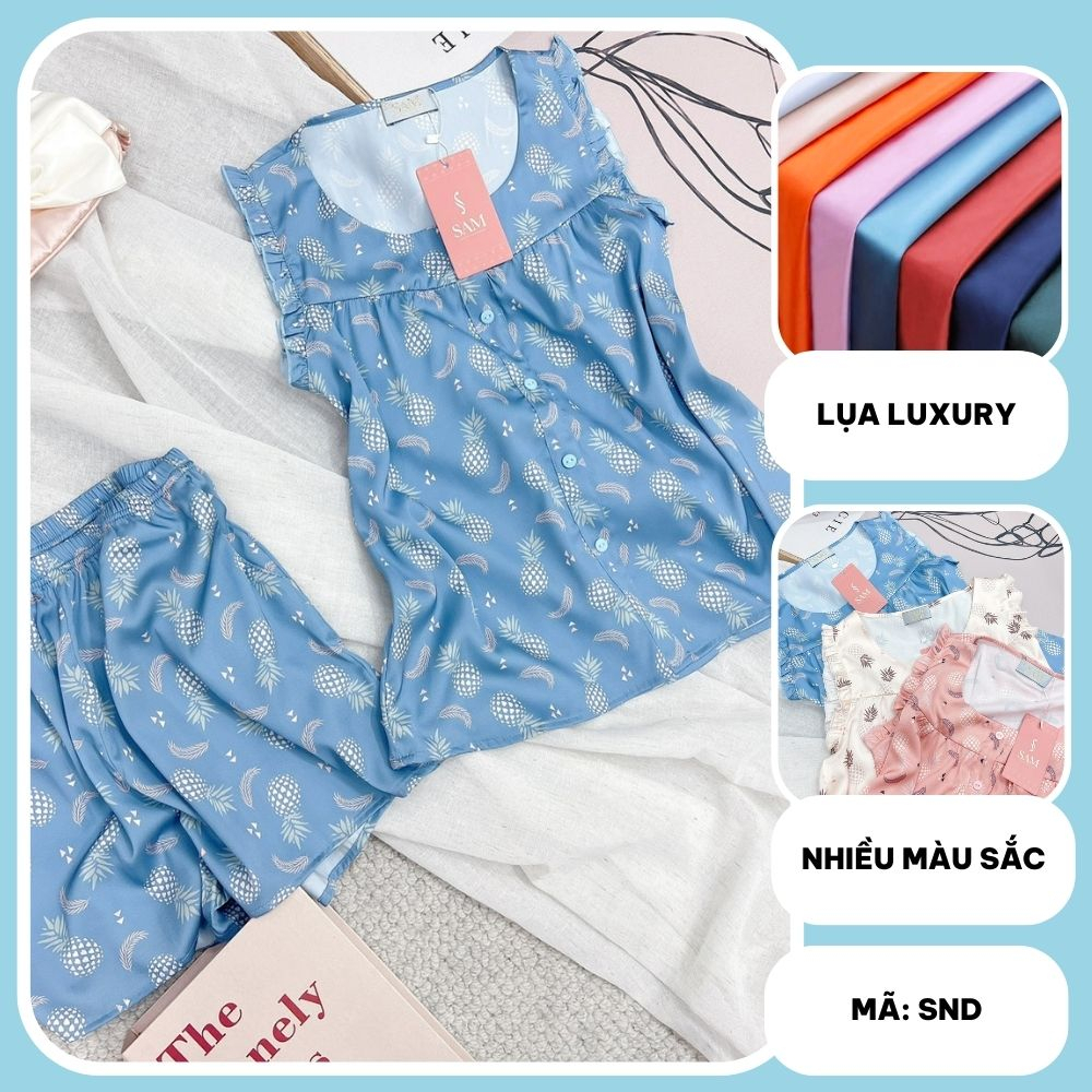 Bộ đồ mặc nhà nữ Sam luxury quần đùi áo sát nách chất lụa cao cấp mát mịn họa tiết dễ thương