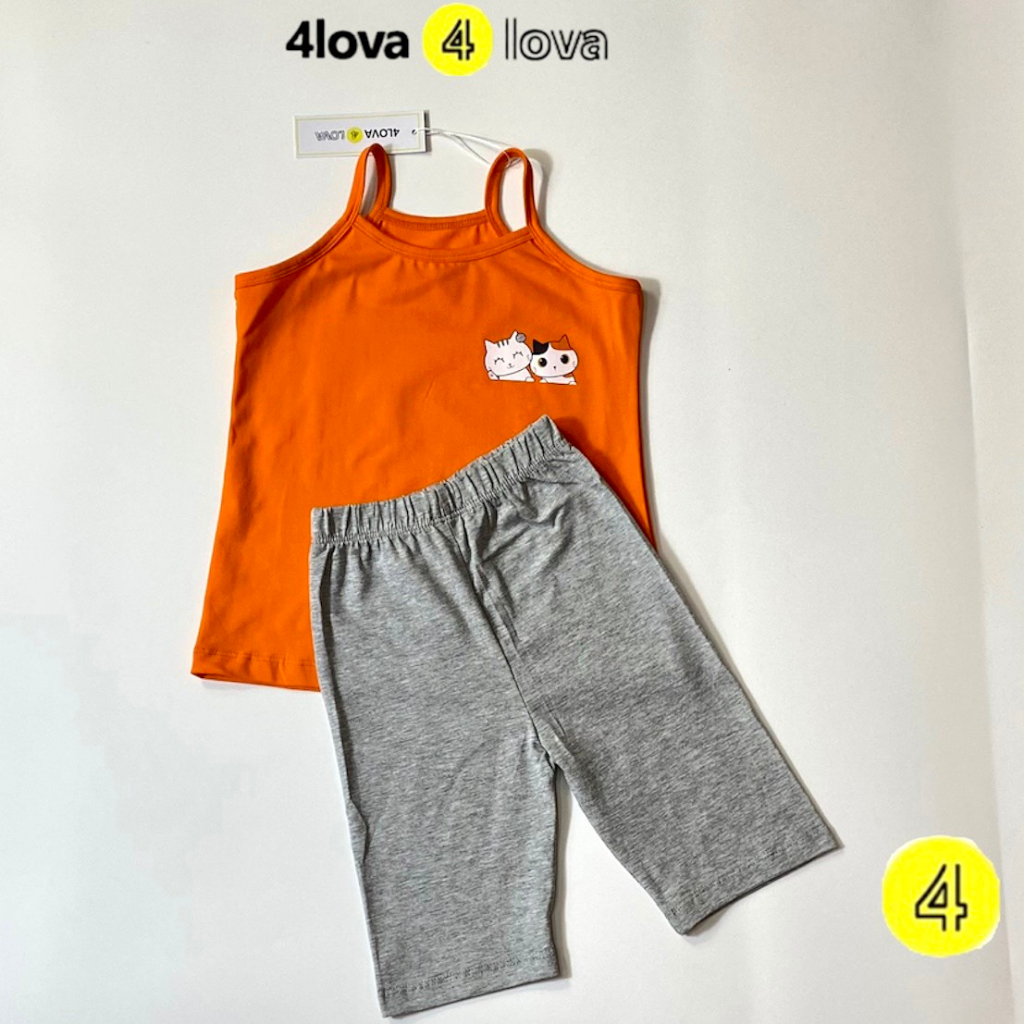 Bộ quần áo bé gái mùa hè 4LOVA áo 2 dây quần legging thun cotton mềm mại xinh xắn KID183