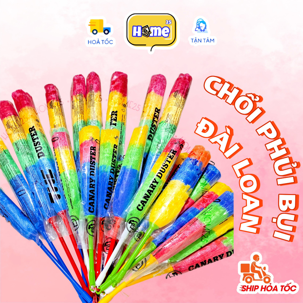 Chổi lông gà nilong Đài Loan quét bụi siêu sạch cáng nhựa size 40cm và 70cm